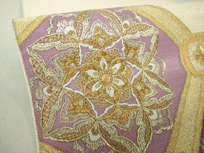 平和屋着物●京の名門　じゅらく謹製　帝王紫　爪掻き本綴れ　太鼓柄袋帯　駒刺繍　蜀江鳳凰花文　金糸　反端付き　正絹　逸品　DAAQ2825ps