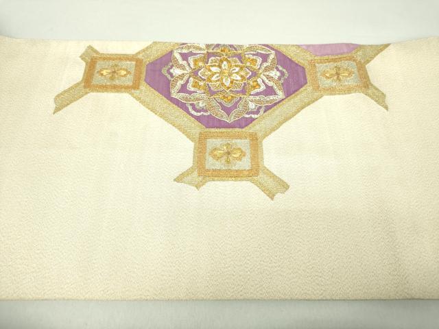 平和屋着物●京の名門　じゅらく謹製　帝王紫　爪掻き本綴れ　太鼓柄袋帯　駒刺繍　蜀江鳳凰花文　金糸　反端付き　正絹　逸品　DAAQ2825ps