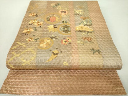 平和屋着物●ひなや工房 くむ・あむ・おる 伊豆蔵明彦 太鼓柄袋帯 刺繍 宝尽くし花文 金糸 正絹 逸品 DAAQ2846ps