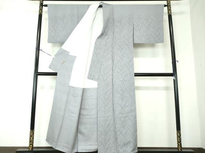 平和屋着物●無地絵羽訪問着 大王松地紋 灰青色 ますいわ屋扱い 正絹 逸品 DAAQ2849ps