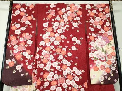 平和屋着物●豪華振袖 駒刺繍 束ね熨斗花文 暈し染め 金彩 金通し地 正絹 逸品 DAAQ2867ps