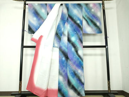 平和屋着物●上質な小紋　星　暈し染め　ラメ糸　正絹　逸品　DAAQ2875ps