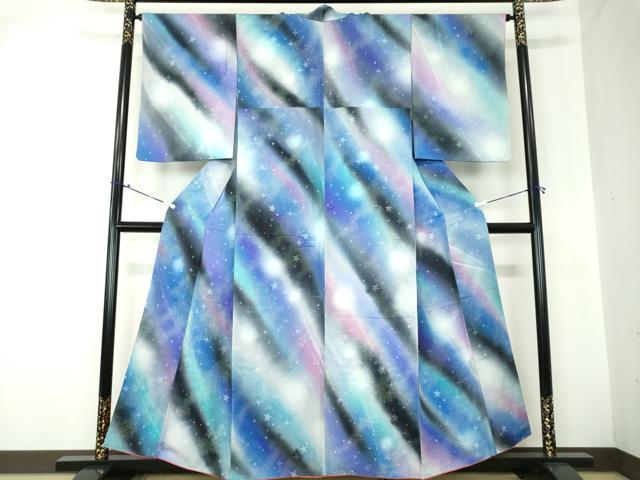 平和屋着物●上質な小紋　星　暈し染め　ラメ糸　正絹　逸品　DAAQ2875ps