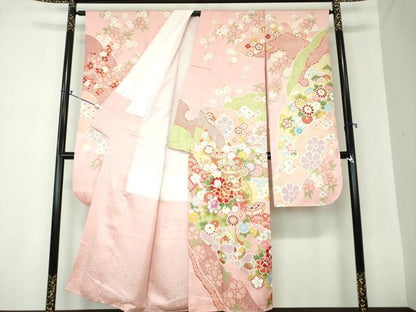 平和屋着物●豪華振袖　駒刺繍　貝桶花文　金彩　正絹　逸品　DAAQ2922ps