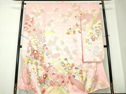平和屋着物●豪華振袖　駒刺繍　貝桶花文　金彩　正絹　逸品　DAAQ2922ps