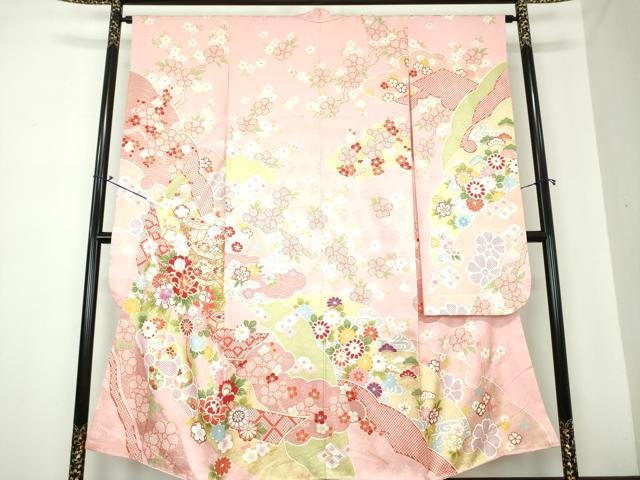 平和屋着物●豪華振袖　駒刺繍　貝桶花文　金彩　正絹　逸品　DAAQ2922ps