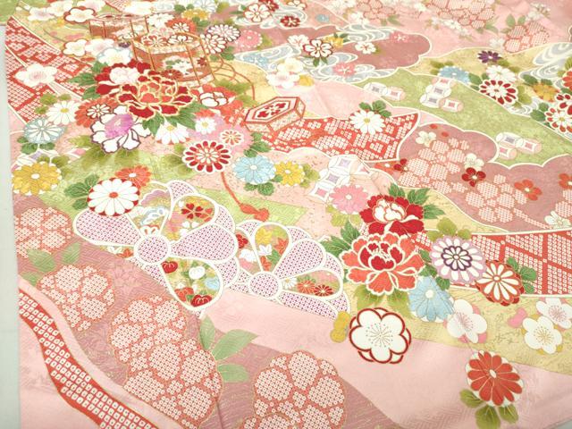 平和屋着物●豪華振袖　駒刺繍　貝桶花文　金彩　正絹　逸品　DAAQ2922ps