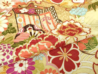 平和屋着物●豪華振袖 駒刺繍 雪輪御所車貝桶花文 金彩 正絹 逸品 DAAQ2926ps