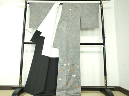 平和屋着物●訪問着 駒刺繍 総刺繍 絞り 松竹梅 黒地 金糸 正絹 逸品 未使用 DAAQ2947ps