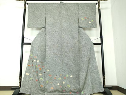 平和屋着物●訪問着 駒刺繍 総刺繍 絞り 松竹梅 黒地 金糸 正絹 逸品 未使用 DAAQ2947ps