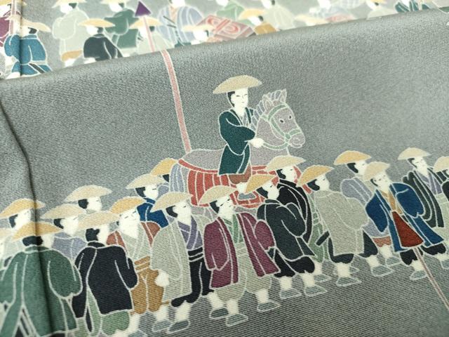 平和屋着物●十日町　加賀草木友禅の第一人者　田村哲彦　訪問着　大名行列　暈し染め　ロング丈　正絹　逸品　未使用　DAAQ2969ps
