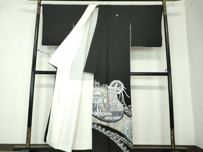 平和屋着物●伝統工芸士　村井紀夫　黒留袖　正倉院鳳凰花文　暈し染め　金銀彩　正絹　逸品　DAAQ2970ps