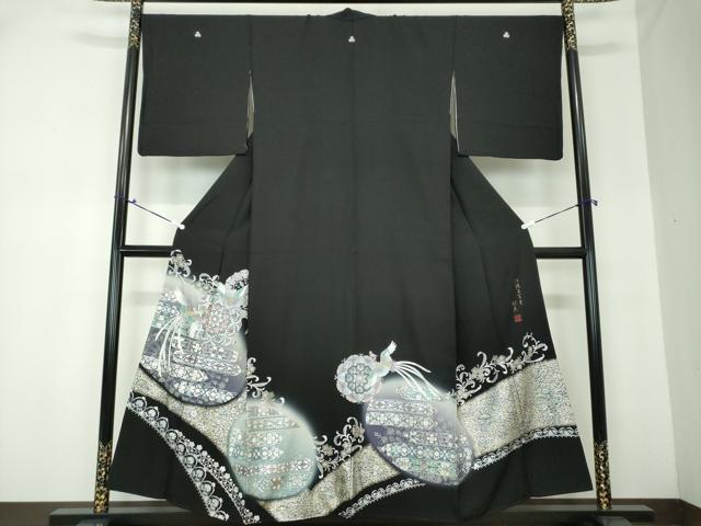 平和屋着物●伝統工芸士　村井紀夫　黒留袖　正倉院鳳凰花文　暈し染め　金銀彩　正絹　逸品　DAAQ2970ps