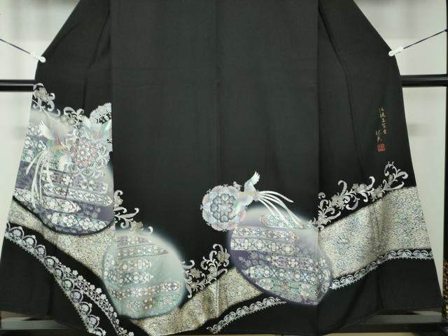 平和屋着物●伝統工芸士　村井紀夫　黒留袖　正倉院鳳凰花文　暈し染め　金銀彩　正絹　逸品　DAAQ2970ps