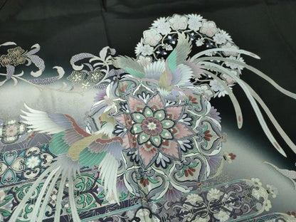 平和屋着物●伝統工芸士　村井紀夫　黒留袖　正倉院鳳凰花文　暈し染め　金銀彩　正絹　逸品　DAAQ2970ps