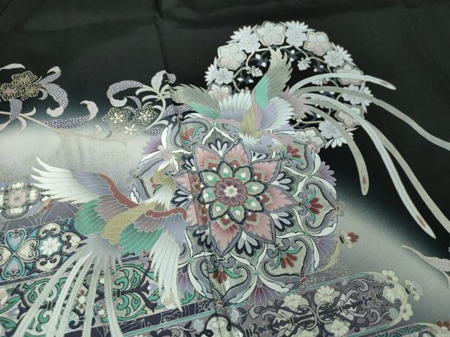 平和屋着物●伝統工芸士　村井紀夫　黒留袖　正倉院鳳凰花文　暈し染め　金銀彩　正絹　逸品　DAAQ2970ps