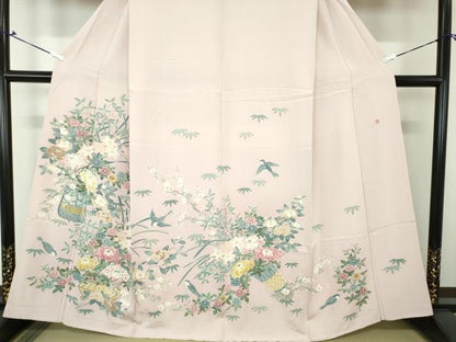 平和屋着物●本加賀友禅作家 染元千紅代表 寺西一紘 訪問着 飾花鳥文 正絹 逸品 DAAQ2977ps