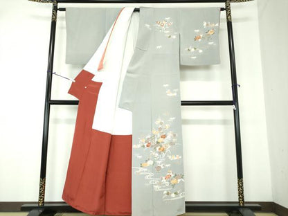 平和屋着物●創業460年・千總 訪問着 駒刺繍 流水花文 鬼しぼ縮緬 金彩 高島屋扱い 正絹 逸品 DAAQ2982ps
