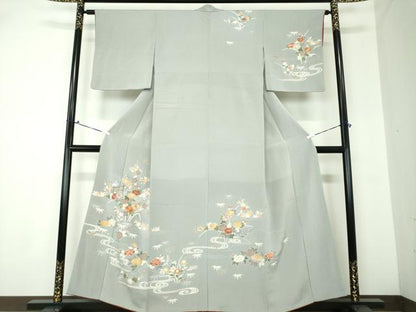 平和屋着物●創業460年・千總 訪問着 駒刺繍 流水花文 鬼しぼ縮緬 金彩 高島屋扱い 正絹 逸品 DAAQ2982ps