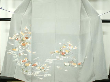 平和屋着物●創業460年・千總 訪問着 駒刺繍 流水花文 鬼しぼ縮緬 金彩 高島屋扱い 正絹 逸品 DAAQ2982ps