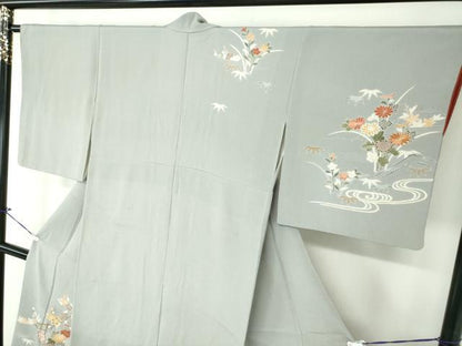 平和屋着物●創業460年・千總 訪問着 駒刺繍 流水花文 鬼しぼ縮緬 金彩 高島屋扱い 正絹 逸品 DAAQ2982ps