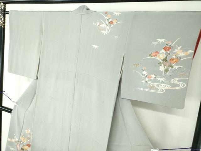 平和屋着物●創業460年・千總 訪問着 駒刺繍 流水花文 鬼しぼ縮緬 金彩 高島屋扱い 正絹 逸品 DAAQ2982ps