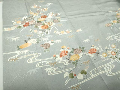 平和屋着物●創業460年・千總 訪問着 駒刺繍 流水花文 鬼しぼ縮緬 金彩 高島屋扱い 正絹 逸品 DAAQ2982ps