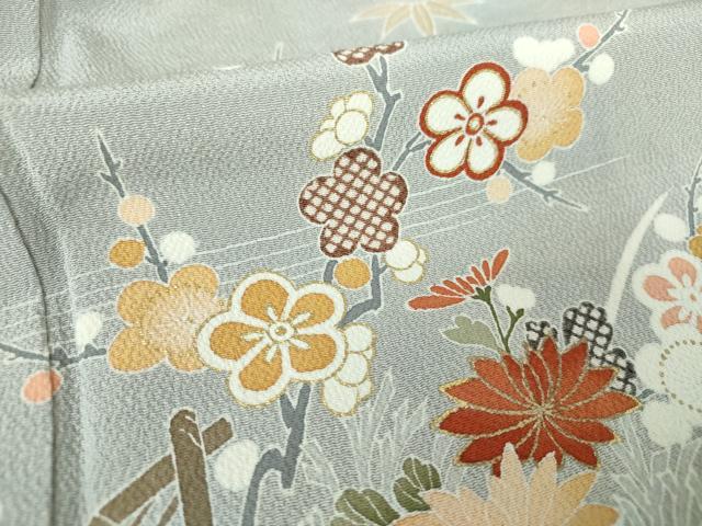 平和屋着物●創業460年・千總 訪問着 駒刺繍 流水花文 鬼しぼ縮緬 金彩 高島屋扱い 正絹 逸品 DAAQ2982ps