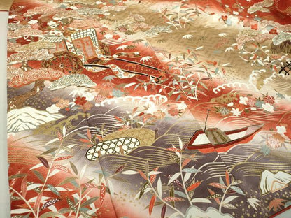 平和屋着物●十日町老舗ブランド 吉澤友禅 吾妻徳穂 振袖 駒刺繍 御所車花文 暈し染め 金彩 正絹 逸品 DAAQ3003ps