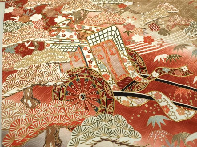 平和屋着物●十日町老舗ブランド 吉澤友禅 吾妻徳穂 振袖 駒刺繍 御所車花文 暈し染め 金彩 正絹 逸品 DAAQ3003ps