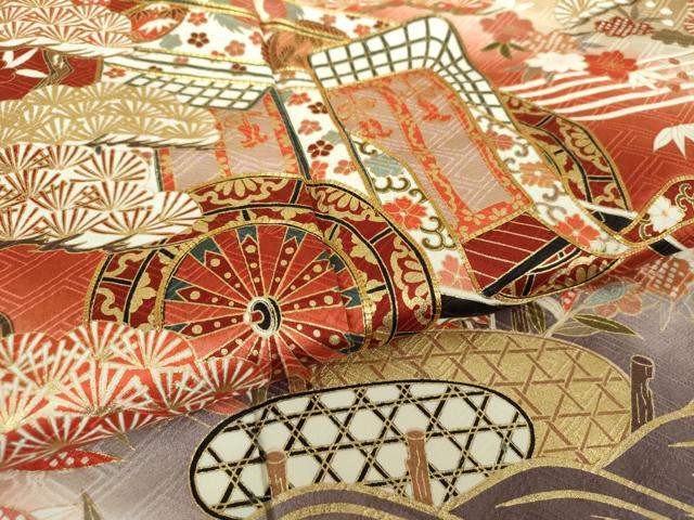 平和屋着物●十日町老舗ブランド 吉澤友禅 吾妻徳穂 振袖 駒刺繍 御所車花文 暈し染め 金彩 正絹 逸品 DAAQ3003ps