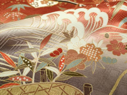 平和屋着物●十日町老舗ブランド 吉澤友禅 吾妻徳穂 振袖 駒刺繍 御所車花文 暈し染め 金彩 正絹 逸品 DAAQ3003ps
