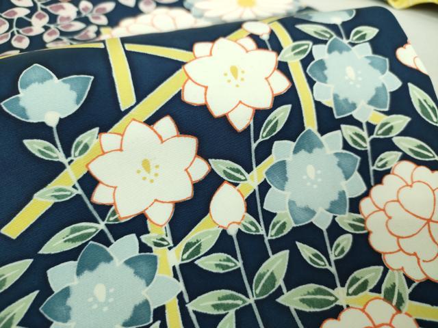 平和屋着物●塩瀬 全通柄九寸名古屋帯 草花文 正絹 逸品 未使用 DAAQ3011ps