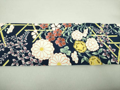 平和屋着物●塩瀬 全通柄九寸名古屋帯 草花文 正絹 逸品 未使用 DAAQ3011ps