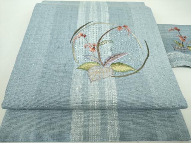 平和屋着物●中国三大刺繍　スワトウ刺繍　汕頭刺繍　総刺繍　九寸名古屋帯　紬地　草花文　金糸　正絹　逸品　DAAQ3013ps
