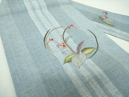 平和屋着物●中国三大刺繍　スワトウ刺繍　汕頭刺繍　総刺繍　九寸名古屋帯　紬地　草花文　金糸　正絹　逸品　DAAQ3013ps