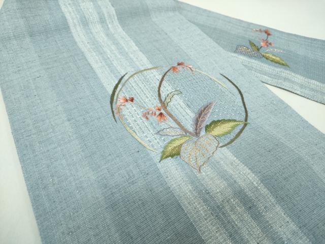 平和屋着物●中国三大刺繍　スワトウ刺繍　汕頭刺繍　総刺繍　九寸名古屋帯　紬地　草花文　金糸　正絹　逸品　DAAQ3013ps