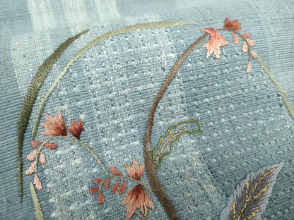 平和屋着物●中国三大刺繍　スワトウ刺繍　汕頭刺繍　総刺繍　九寸名古屋帯　紬地　草花文　金糸　正絹　逸品　DAAQ3013ps