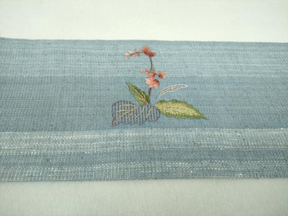 平和屋着物●中国三大刺繍　スワトウ刺繍　汕頭刺繍　総刺繍　九寸名古屋帯　紬地　草花文　金糸　正絹　逸品　DAAQ3013ps