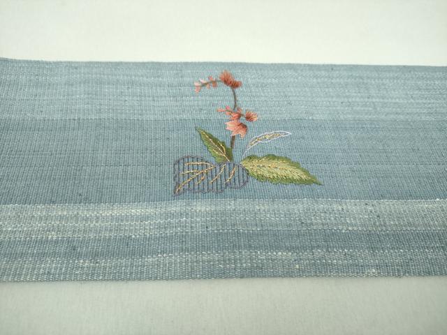 平和屋着物●中国三大刺繍　スワトウ刺繍　汕頭刺繍　総刺繍　九寸名古屋帯　紬地　草花文　金糸　正絹　逸品　DAAQ3013ps