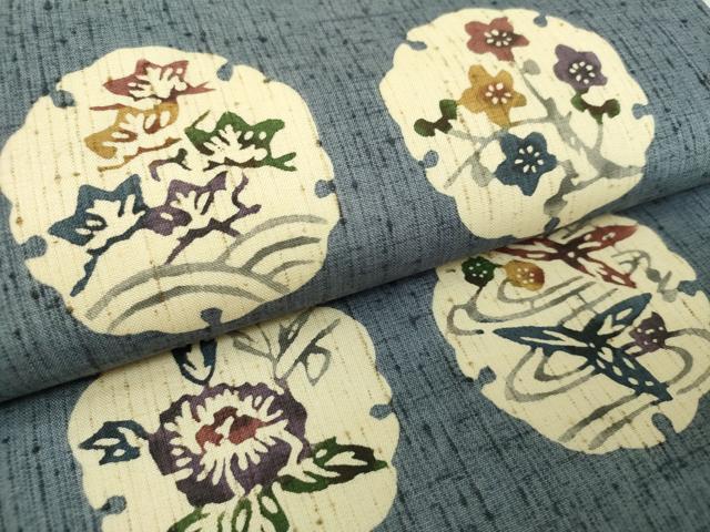 平和屋着物●九寸開き名古屋帯 ぜんまい紬 型染 雪輪花文 正絹 逸品 DAAQ3016ps