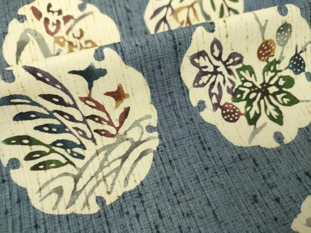 平和屋着物●九寸開き名古屋帯 ぜんまい紬 型染 雪輪花文 正絹 逸品 DAAQ3016ps