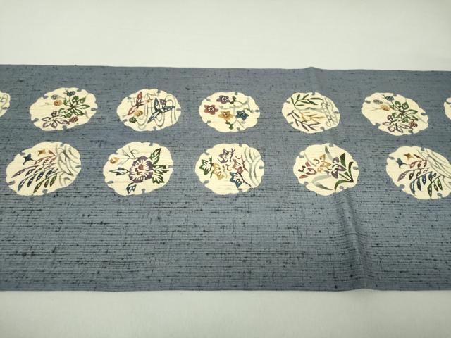 平和屋着物●九寸開き名古屋帯 ぜんまい紬 型染 雪輪花文 正絹 逸品 DAAQ3016ps