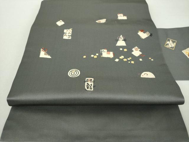 平和屋着物●九寸名古屋帯 総刺繍 十二支 干支 金糸 正絹 逸品 DAAQ3022ps