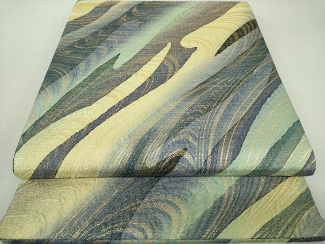 平和屋着物●両面 全通柄袋帯 ふくれ織 霞文 金糸 さが美扱い 正絹 逸品 DAAQ3062ps