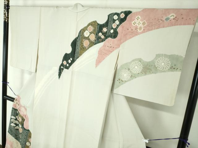 平和屋着物●十日町 名門 滝泰謹製 訪問着 絞り 雪輪花文 金彩 正絹 逸品 DAAQ3078ps