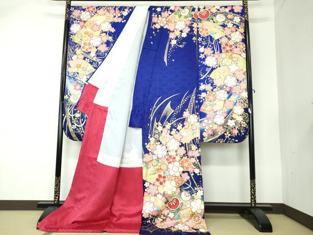 平和屋着物●豪華振袖　駒刺繍　地紙吉祥花文　暈し染め　金彩　正絹　逸品　DAAQ3084ps