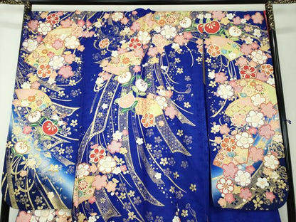 平和屋着物●豪華振袖　駒刺繍　地紙吉祥花文　暈し染め　金彩　正絹　逸品　DAAQ3084ps