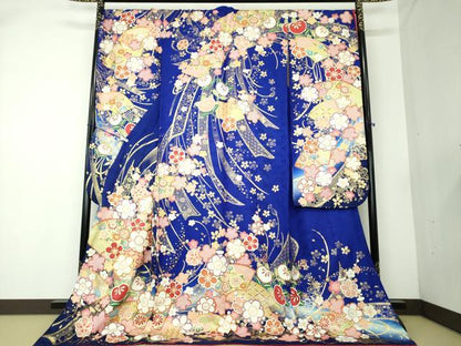 平和屋着物●豪華振袖　駒刺繍　地紙吉祥花文　暈し染め　金彩　正絹　逸品　DAAQ3084ps