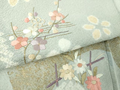 平和屋着物●訪問着 絞り 刺繍 草花文 金彩 正絹 逸品 DAAQ3148ps